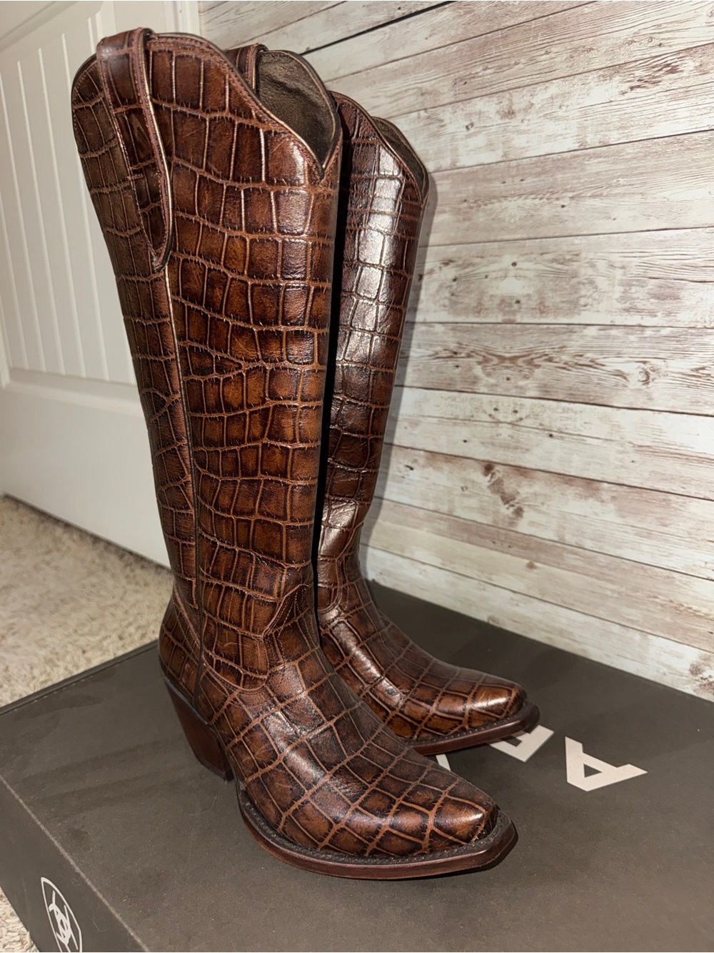 Ariat Luxe Espresso Croc Casanova Boots - Size 6 - New - Picture 2 of 11